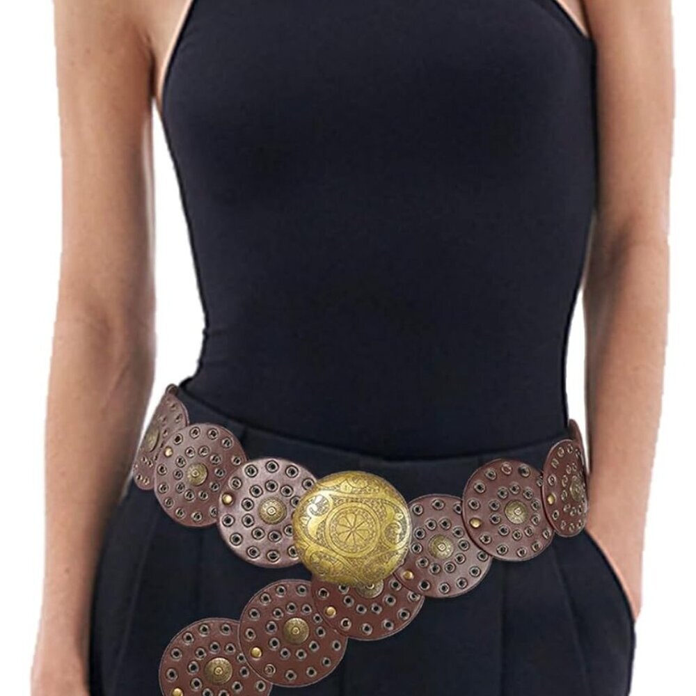Vintage Boho Concho Leather Waist Belt - image 2